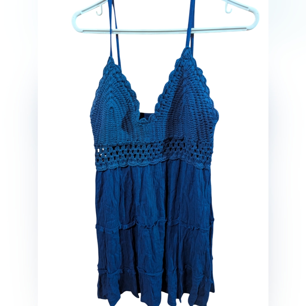 Elegant Navy Crochet Women's Swim Cover-Up
